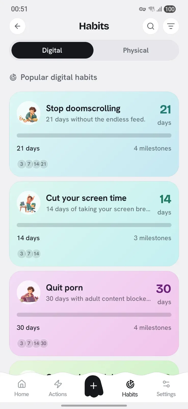 Appcognito Habits screen