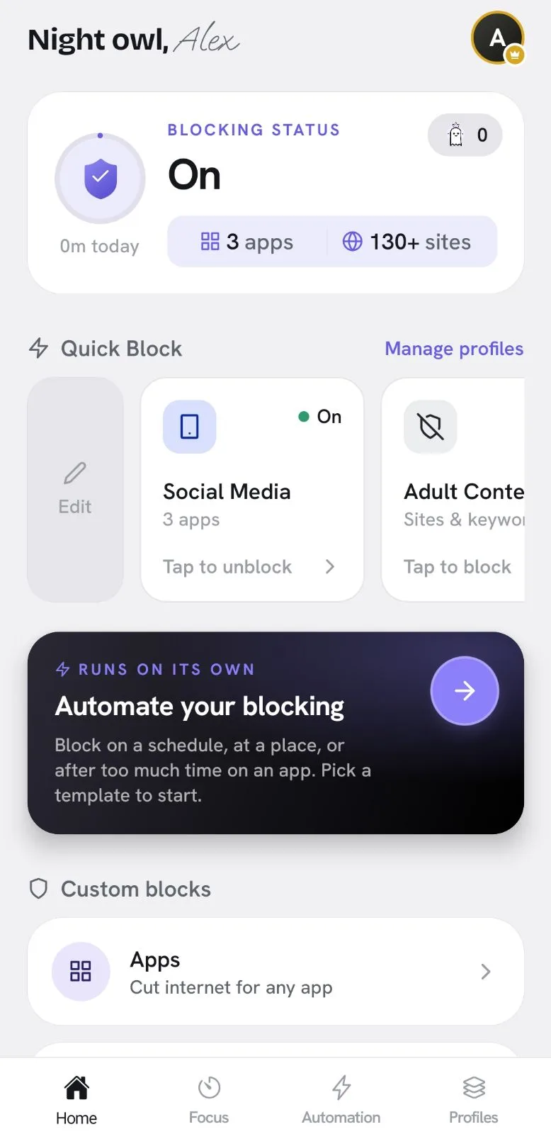 Appcognito home screen