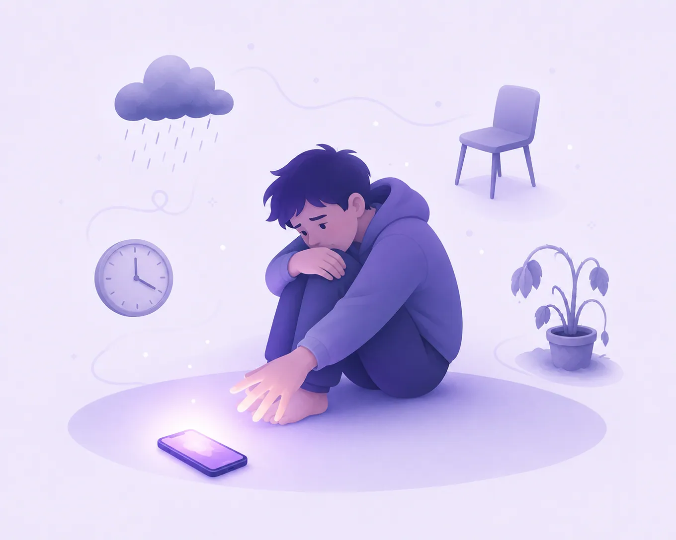 A person reaching for a phone to escape feelings of stress, loneliness, boredom and tiredness, illustrating porn as emotional coping.