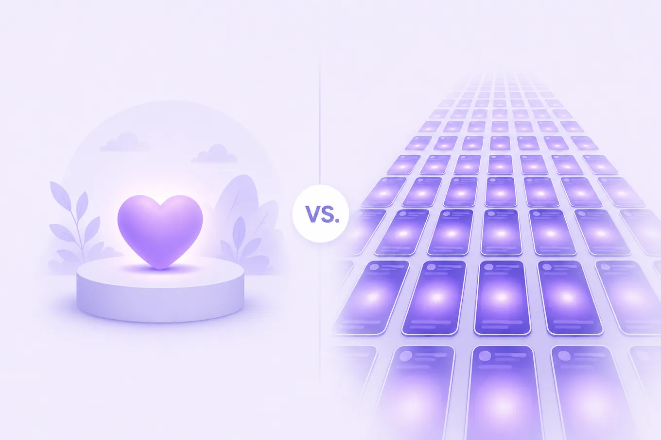 A single natural reward on one side versus an endless scrolling grid of novel images on the other, showing porn as an exaggerated, never-ending stimulus.