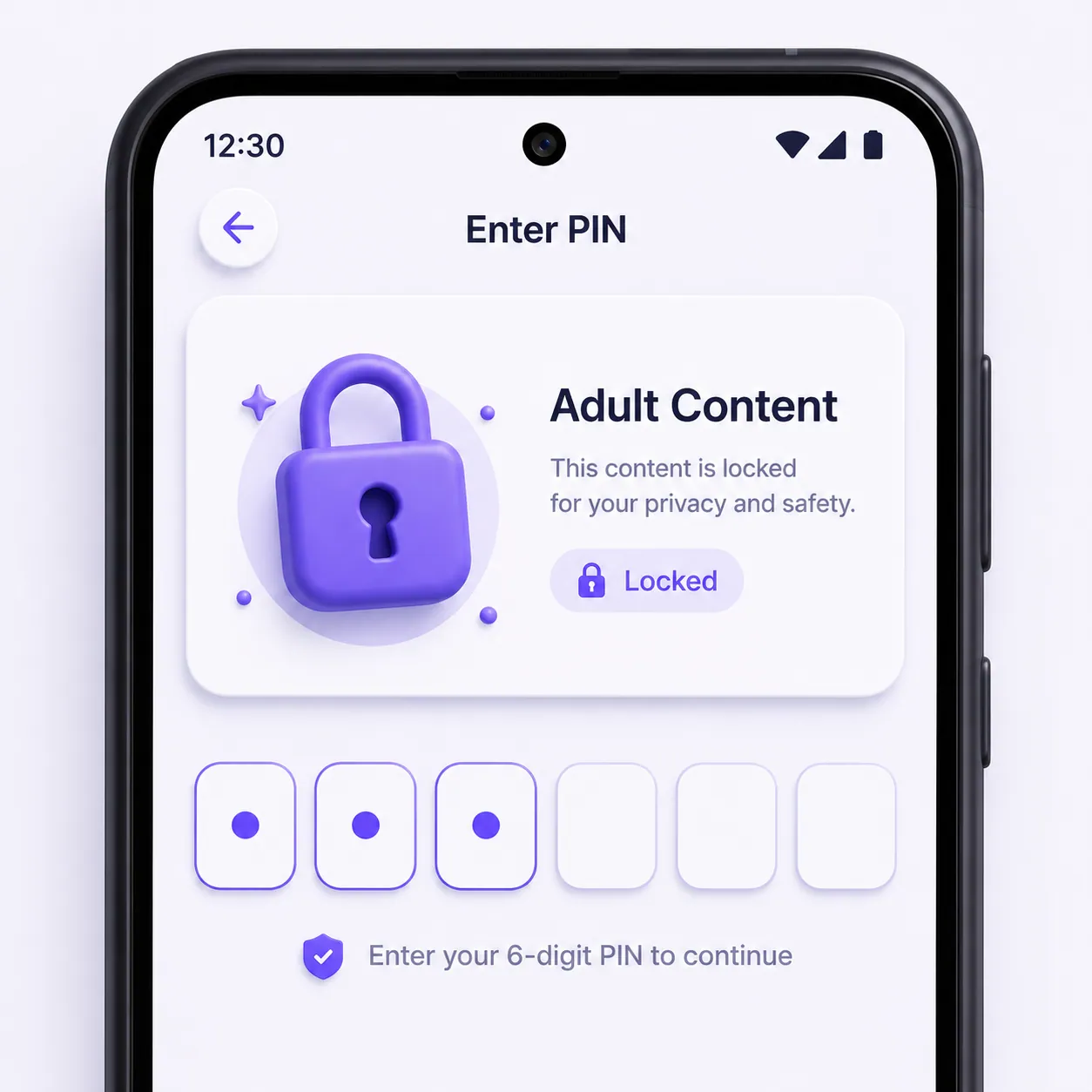 A phone with a locked Adult Content block and a six-digit code prompt to change it, reading code from your keyholder.